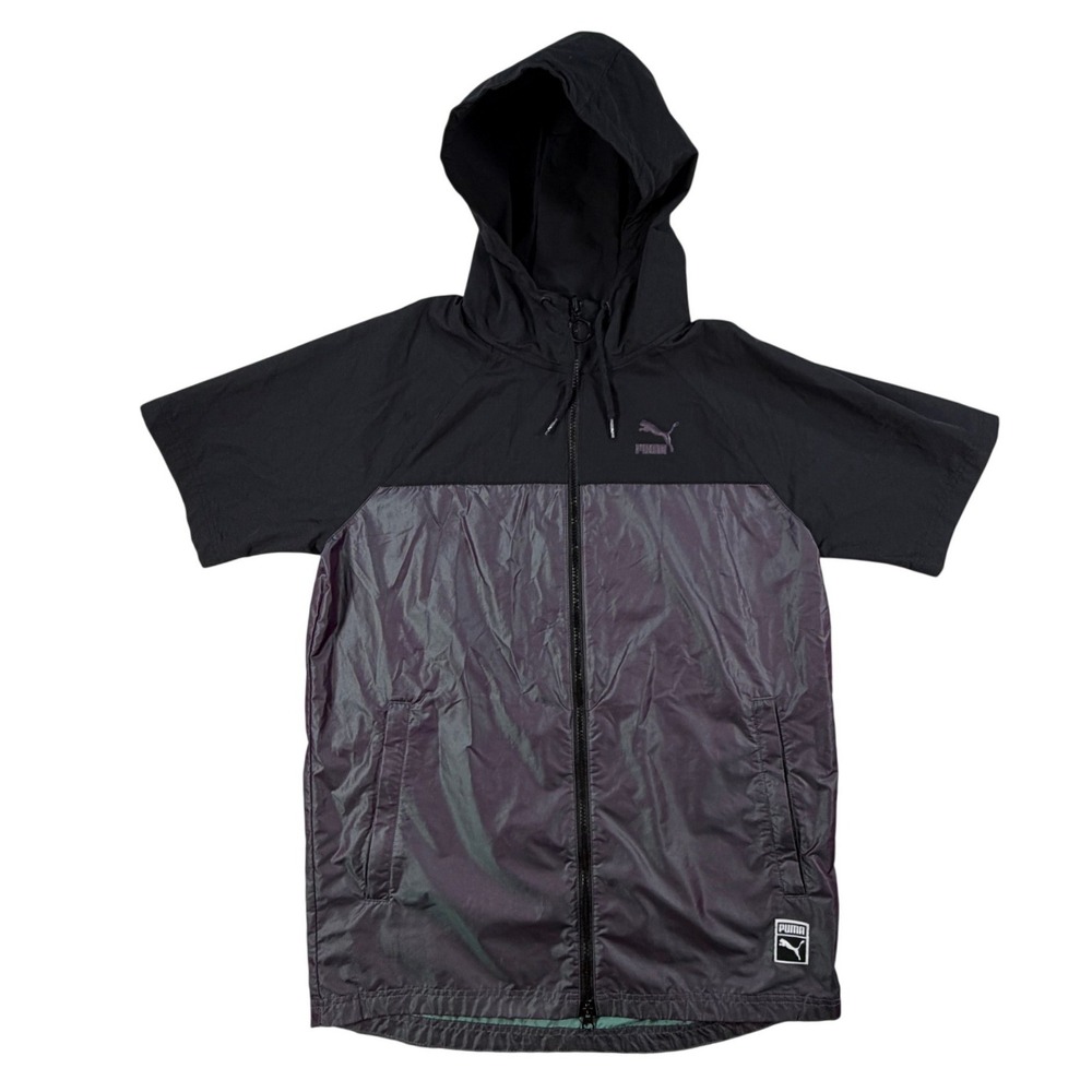 Puma Hooded Short Sleeve Reflective Wind Breaker Full Zip Jacket Mens Small